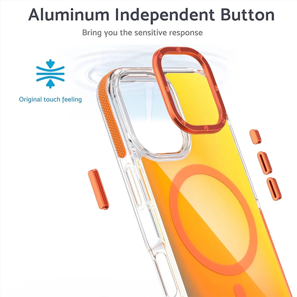 For iPhone 17 Case Compatible with MagSafe Cute Fluorescent Design TPU Acrylic Phone Back Cover - Orange - 5