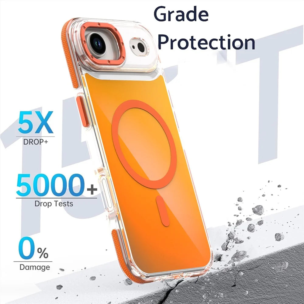 For iPhone Air Case Compatible with MagSafe Cute Fluorescent Design TPU Acrylic Phone Back Cover - Orange - 3