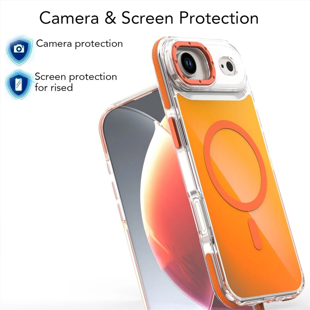 For iPhone Air Case Compatible with MagSafe Cute Fluorescent Design TPU Acrylic Phone Back Cover - Orange - 4