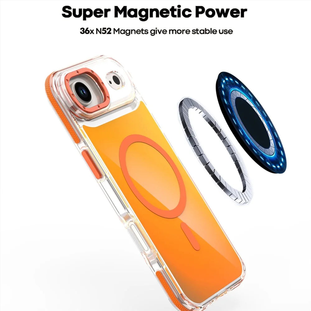 For iPhone Air Case Compatible with MagSafe Cute Fluorescent Design TPU Acrylic Phone Back Cover - Orange - 6