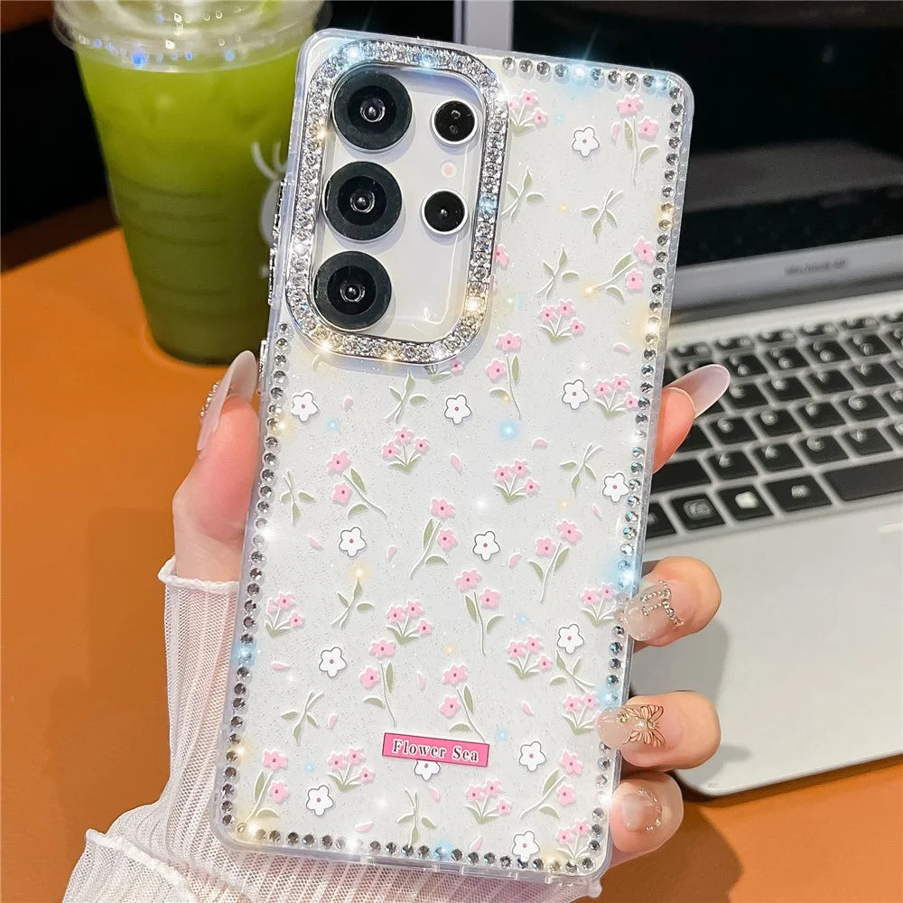 For Samsung Galaxy S25 Ultra Case Rhinestone Edge Flower TPU + PC IMD Phone Cover - F1 - 1