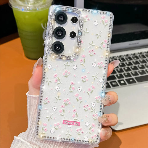 For Samsung Galaxy S25 Ultra Case Rhinestone Edge Flower TPU + PC IMD Phone Cover - F1 - 1