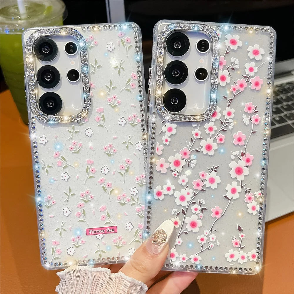 For Samsung Galaxy S25 Ultra Case Rhinestone Edge Flower TPU + PC IMD Phone Cover - F1 - 2