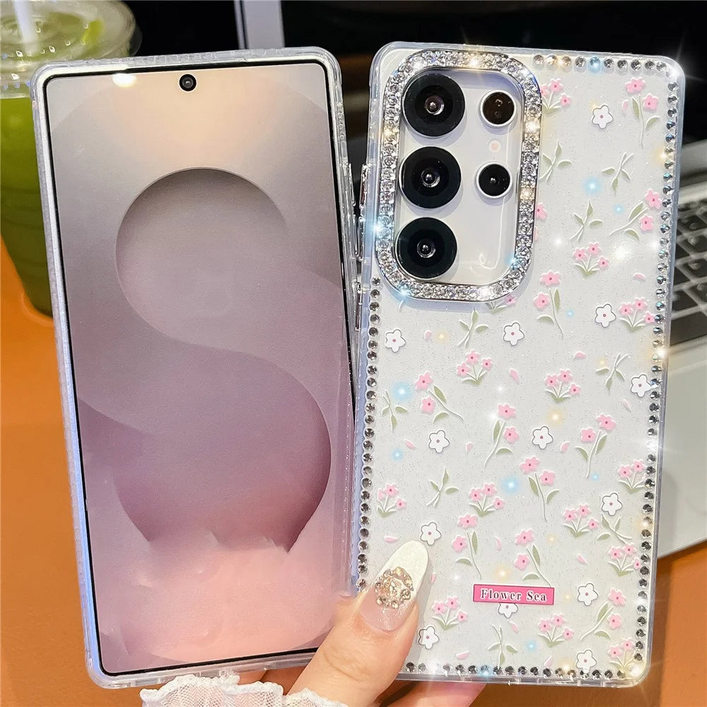 For Samsung Galaxy S25 Ultra Case Rhinestone Edge Flower TPU + PC IMD Phone Cover - F1 - 3