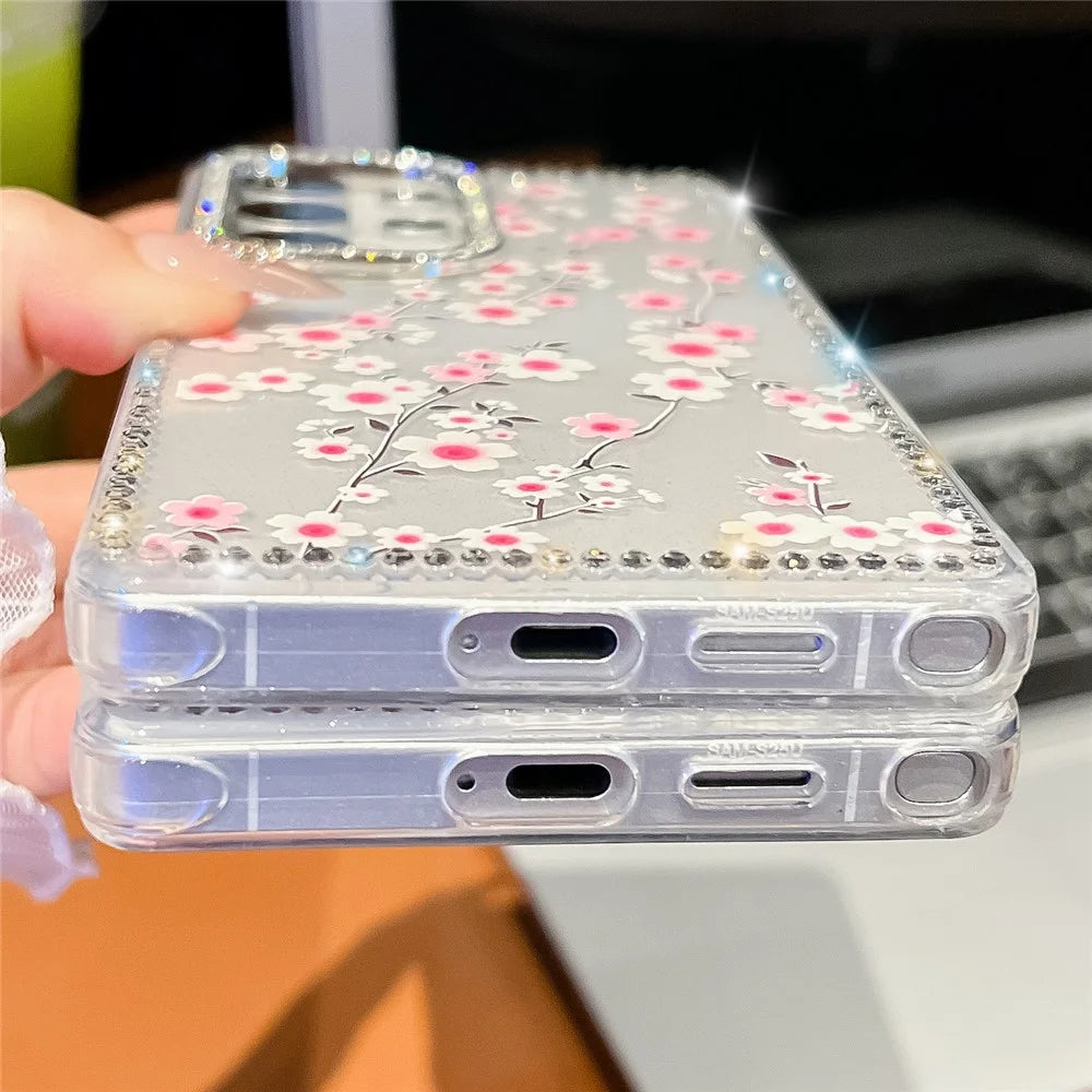 For Samsung Galaxy S25 Ultra Case Rhinestone Edge Flower TPU + PC IMD Phone Cover - F1 - 5