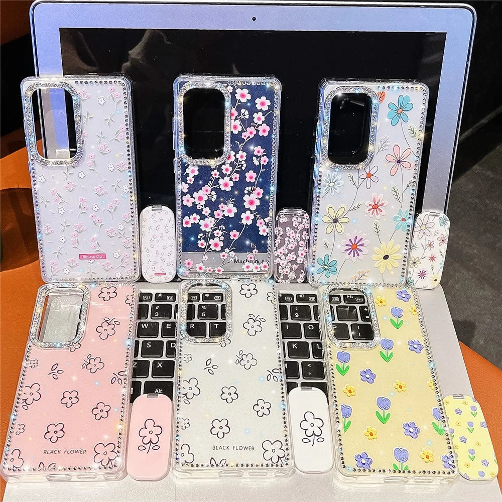 For Samsung Galaxy S25 Ultra Case Rhinestone Edge Flower TPU + PC IMD Phone Cover - F1 - 6