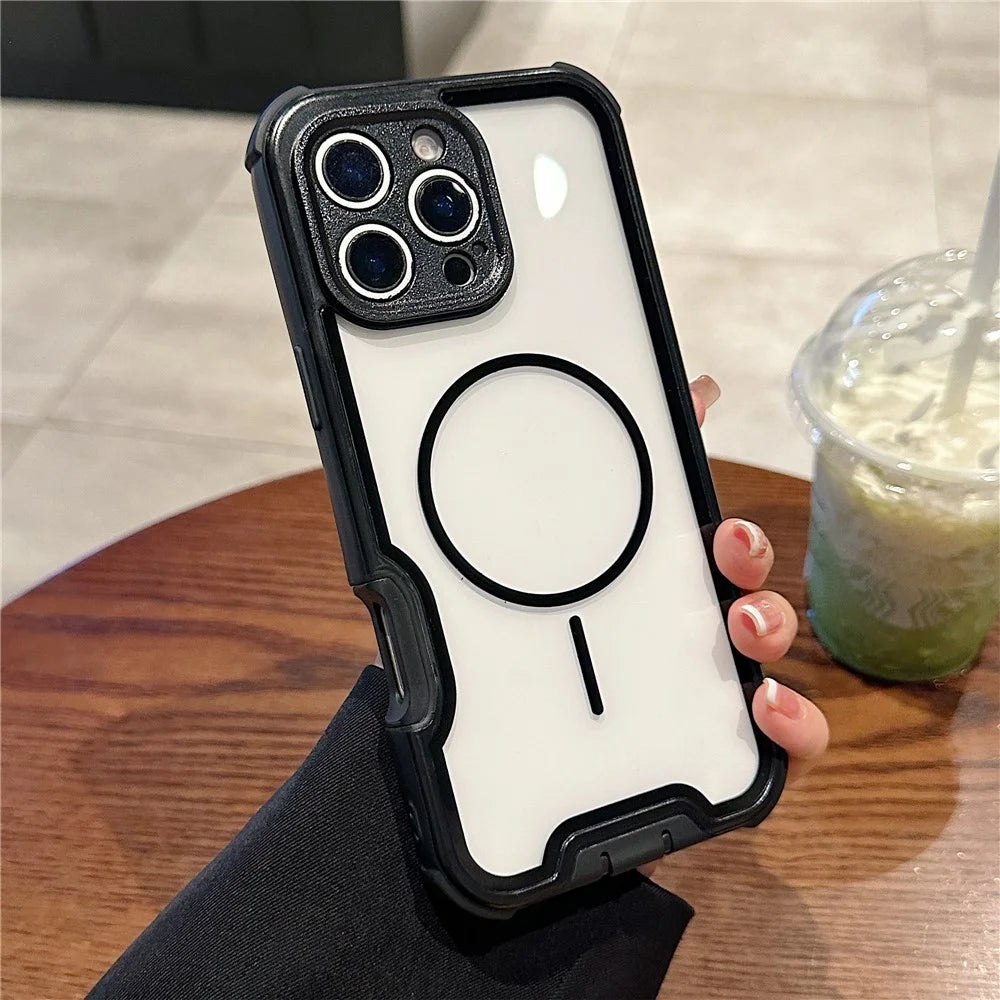 For iPhone 16 Pro Magnetic Case Detachable 4 in 1 TPU PC Acrylic Shockproof Phone Back Cover - Black - 1