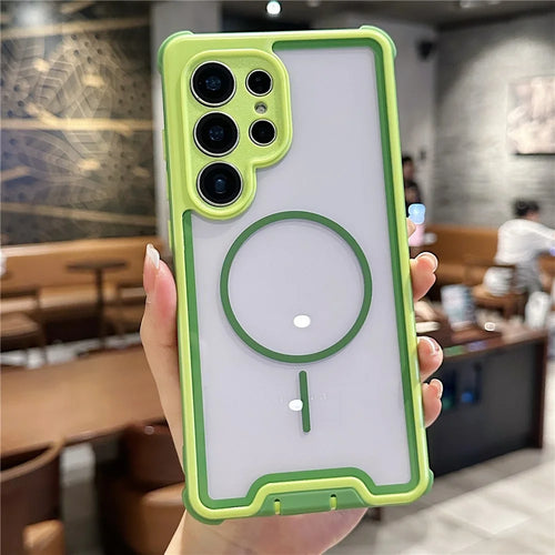 For Samsung Galaxy S25 Ultra Magnetic Case Detachable 4 in 1 TPU PC Acrylic Shockproof Phone Back Cover - Green + Grass Green - 1