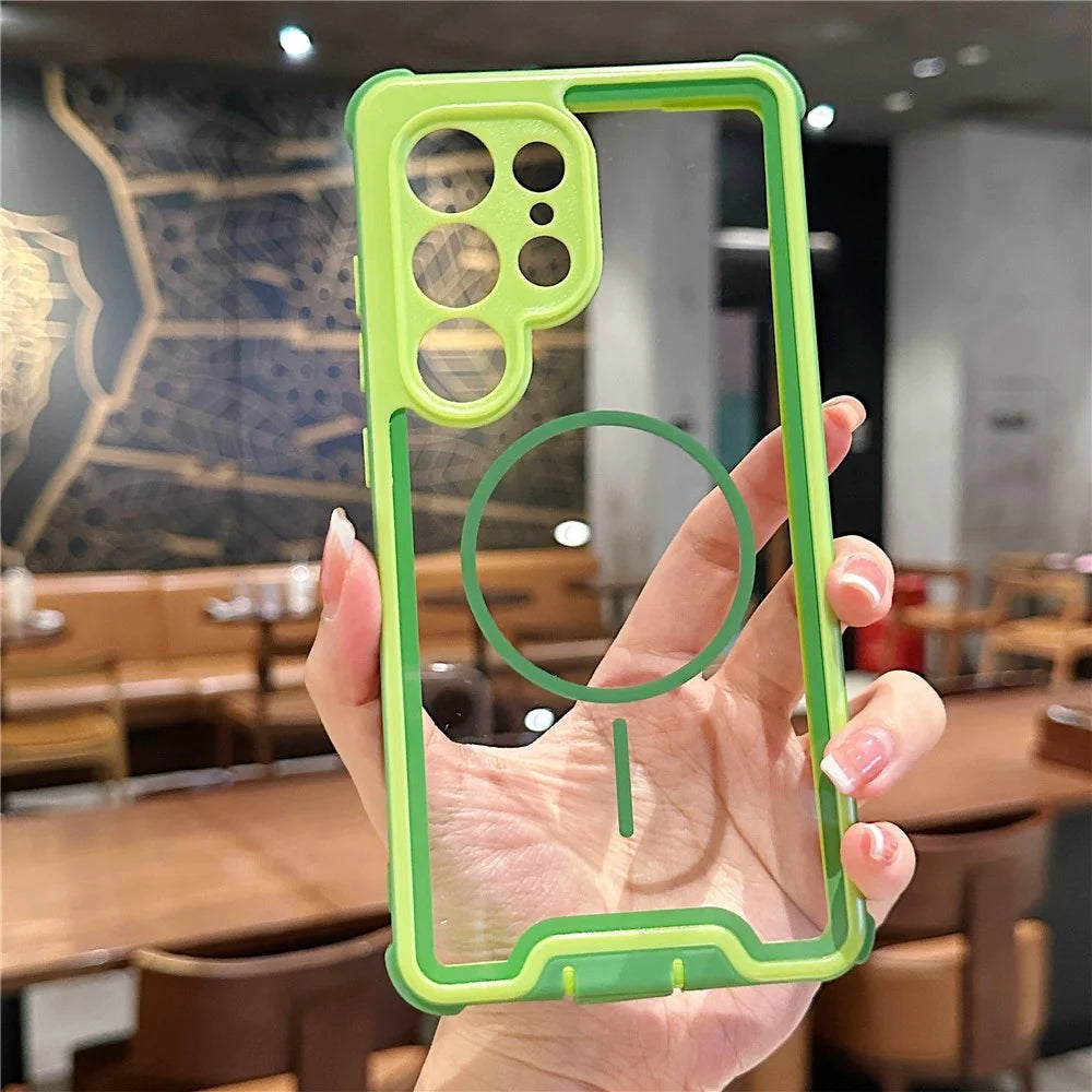 For Samsung Galaxy S25 Ultra Magnetic Case Detachable 4 in 1 TPU PC Acrylic Shockproof Phone Back Cover - Green + Grass Green - 2
