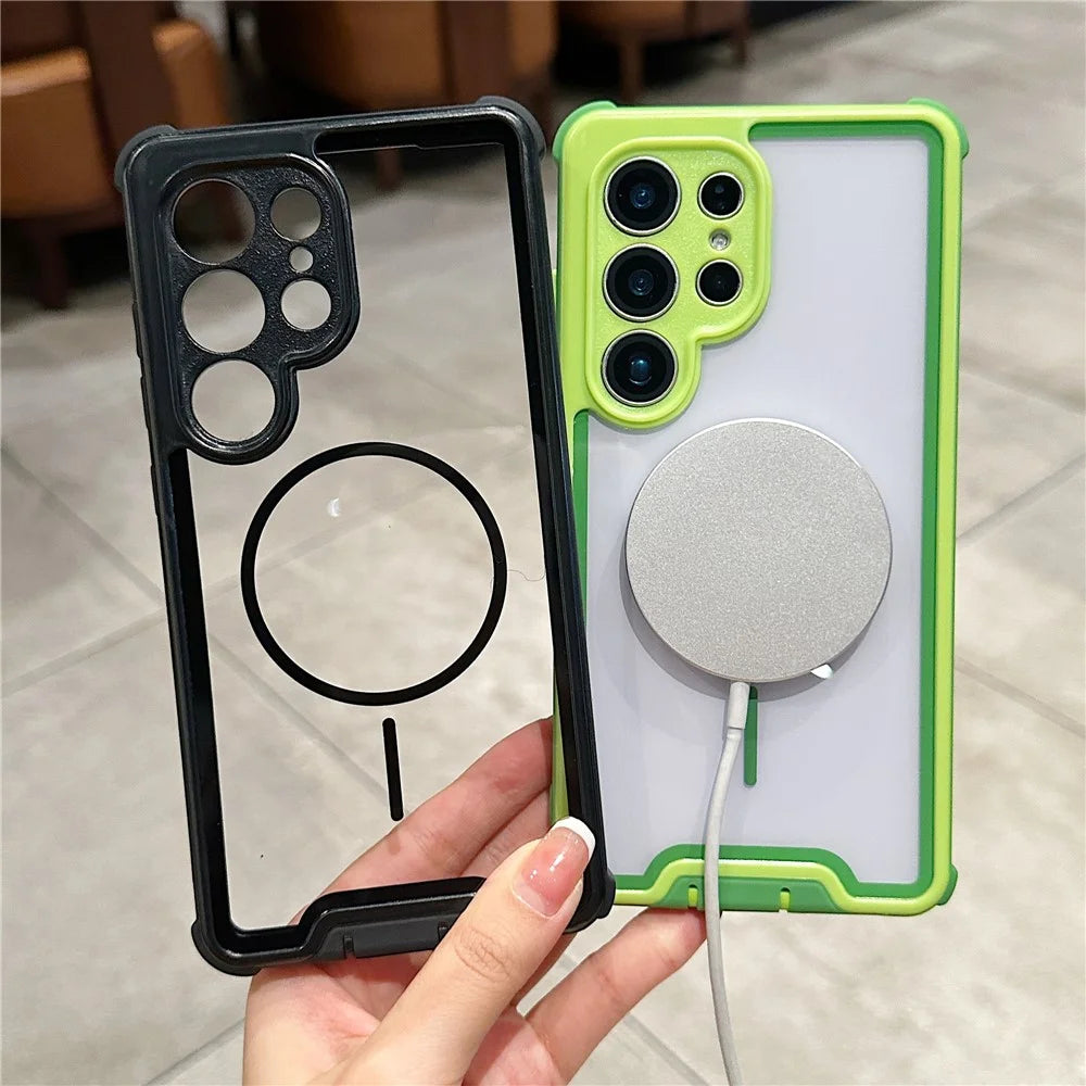 For Samsung Galaxy S25 Ultra Magnetic Case Detachable 4 in 1 TPU PC Acrylic Shockproof Phone Back Cover - Green + Grass Green - 3