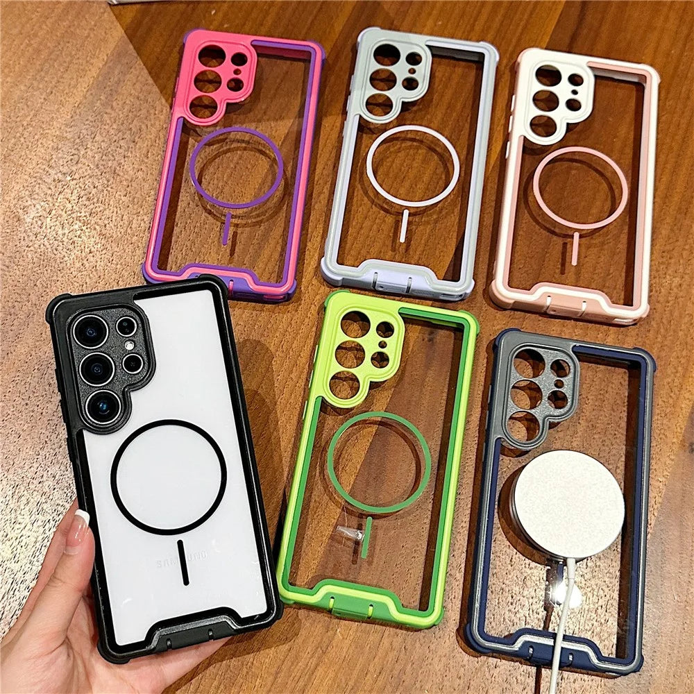 For Samsung Galaxy S25 Ultra Magnetic Case Detachable 4 in 1 TPU PC Acrylic Shockproof Phone Back Cover - Green + Grass Green - 6