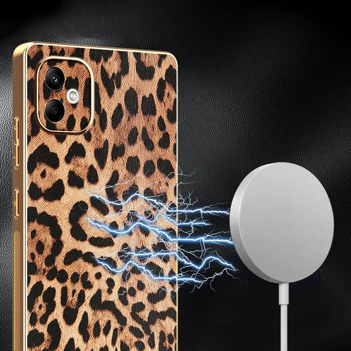 For Samsung Galaxy A06 4G Case Leopard Print PU Leather Coated PC + TPU Electroplating Phone Cover - 2