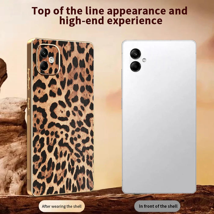 For Samsung Galaxy A06 4G Case Leopard Print PU Leather Coated PC + TPU Electroplating Phone Cover - 4