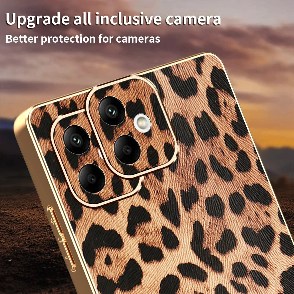 For Samsung Galaxy A08 5G / A08 4G / A07 4G Case Leopard Print PU Leather Coated PC + TPU Electroplating Phone Cover - 5