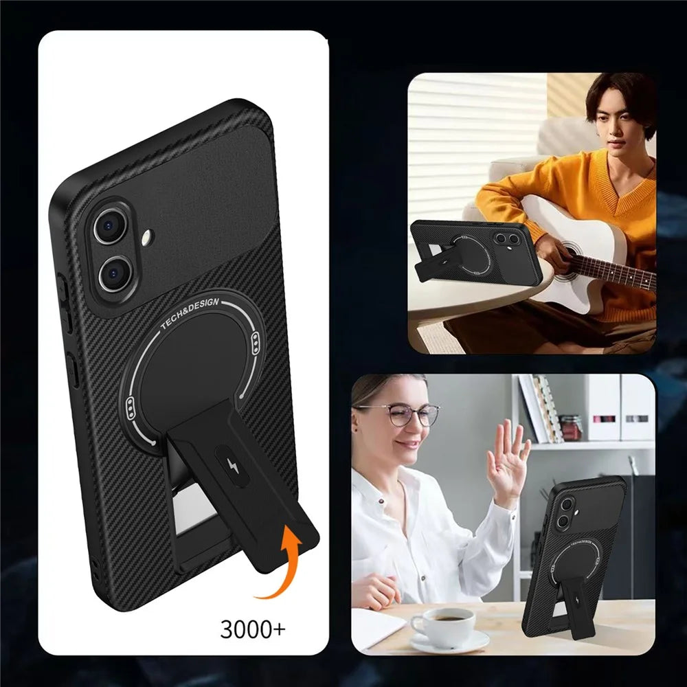 For Samsung Galaxy A05 4G Case with Kickstand Carbon Fiber Texture PC + TPU Phone Cover - Black - 2