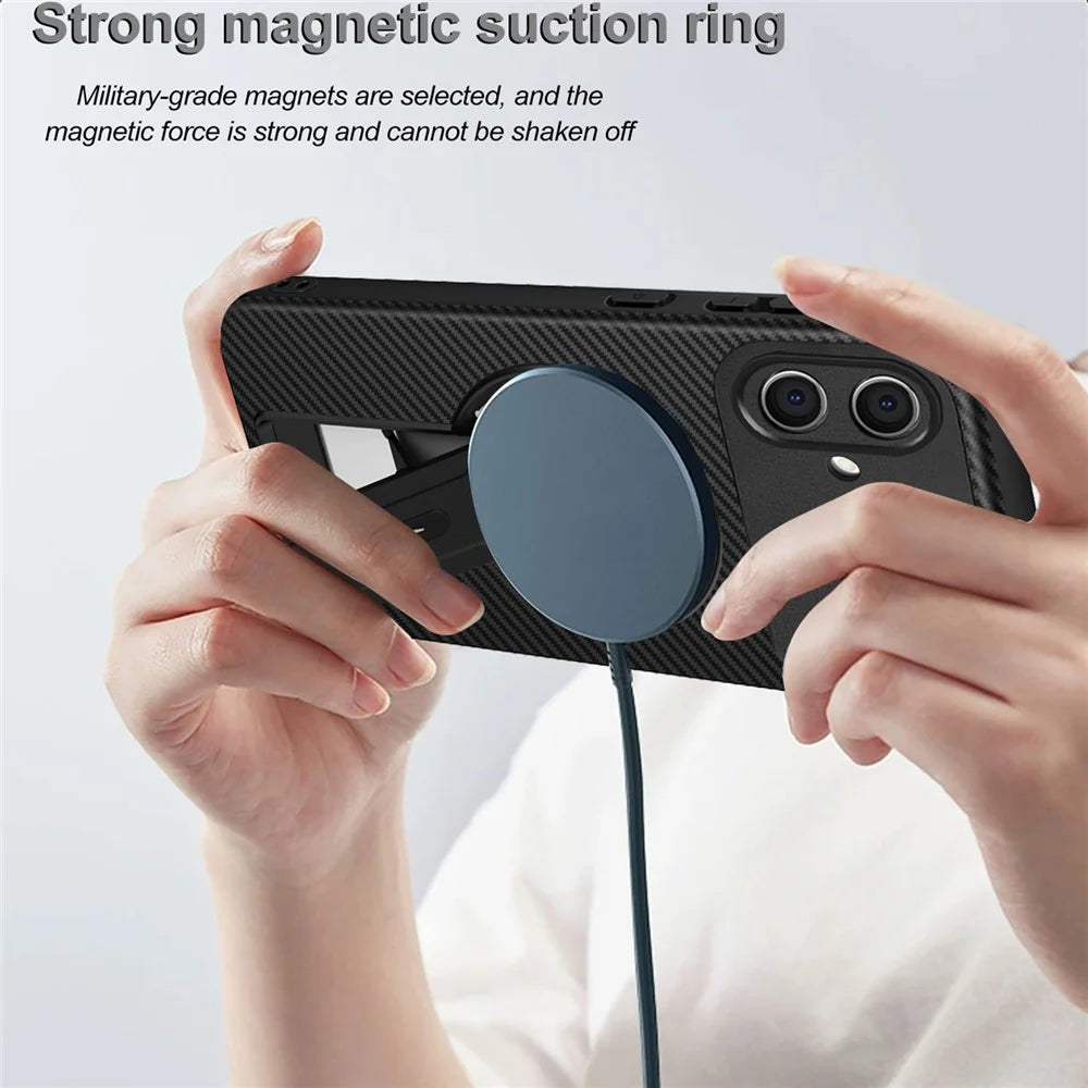 For Samsung Galaxy A05 4G Case with Kickstand Carbon Fiber Texture PC + TPU Phone Cover - Black - 3