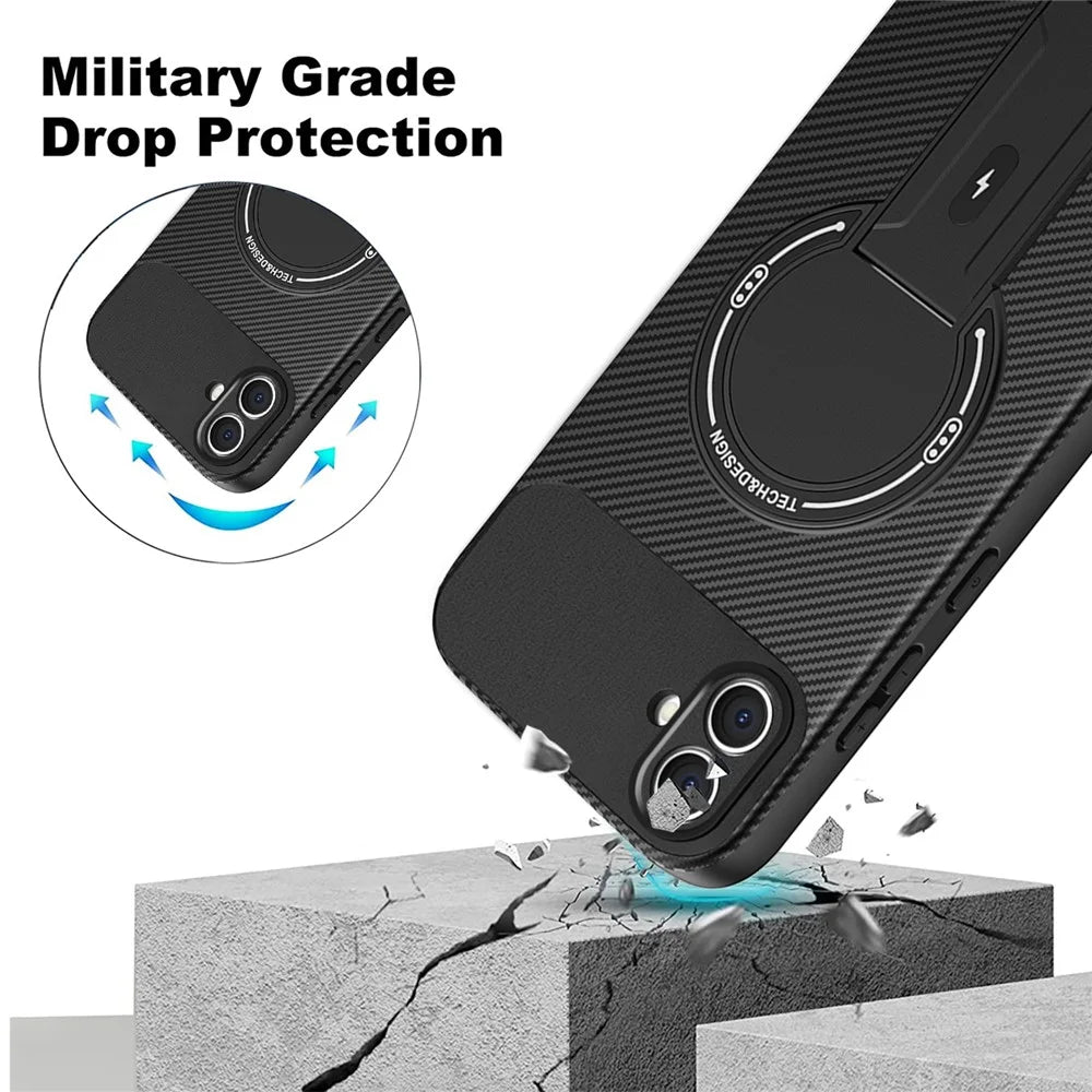 For Samsung Galaxy A05 4G Case with Kickstand Carbon Fiber Texture PC + TPU Phone Cover - Black - 4
