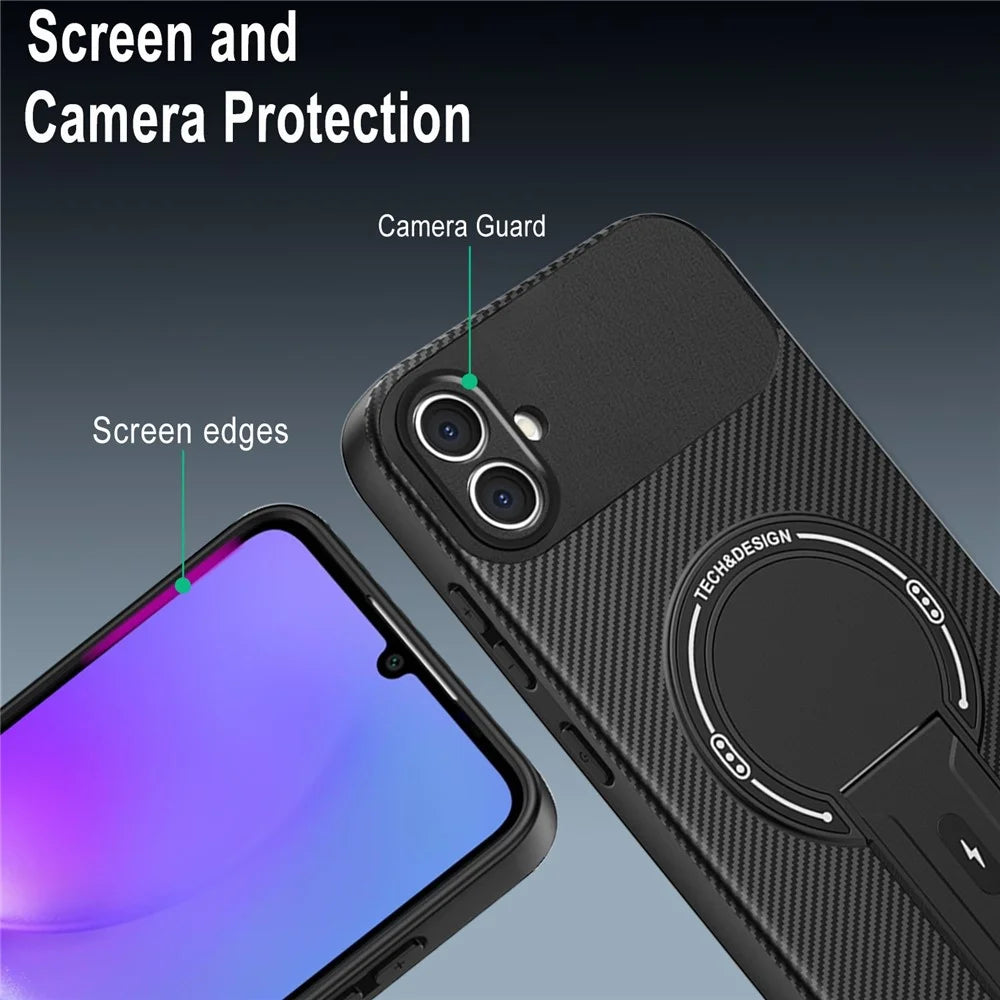 For Samsung Galaxy A05 4G Case with Kickstand Carbon Fiber Texture PC + TPU Phone Cover - Black - 5