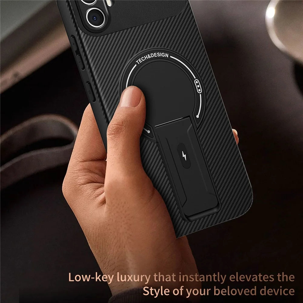 For Samsung Galaxy A05 4G Case with Kickstand Carbon Fiber Texture PC + TPU Phone Cover - Black - 6