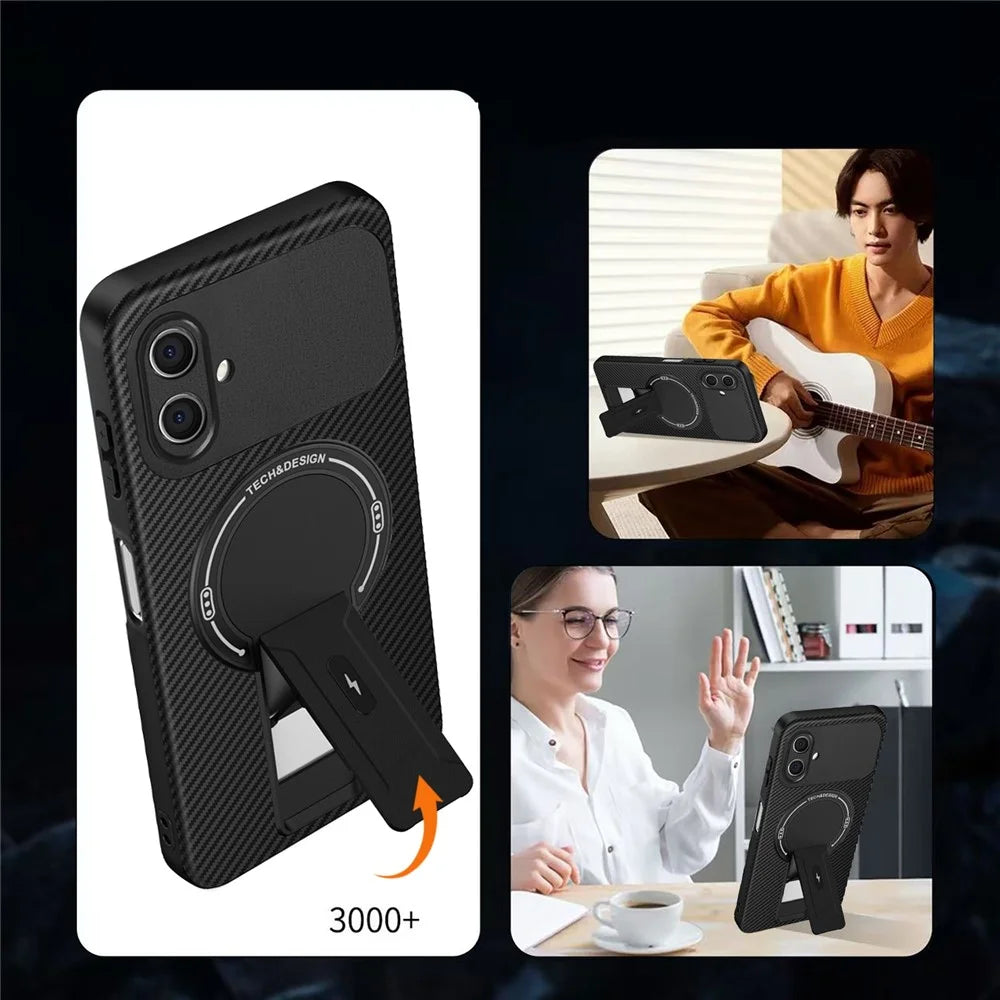 For Samsung Galaxy A06 4G Case with Kickstand Carbon Fiber Texture PC + TPU Phone Cover - Black - 2