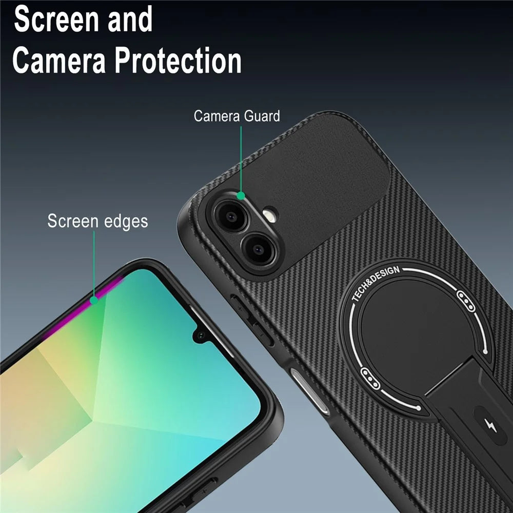 For Samsung Galaxy A06 4G Case with Kickstand Carbon Fiber Texture PC + TPU Phone Cover - Black - 5