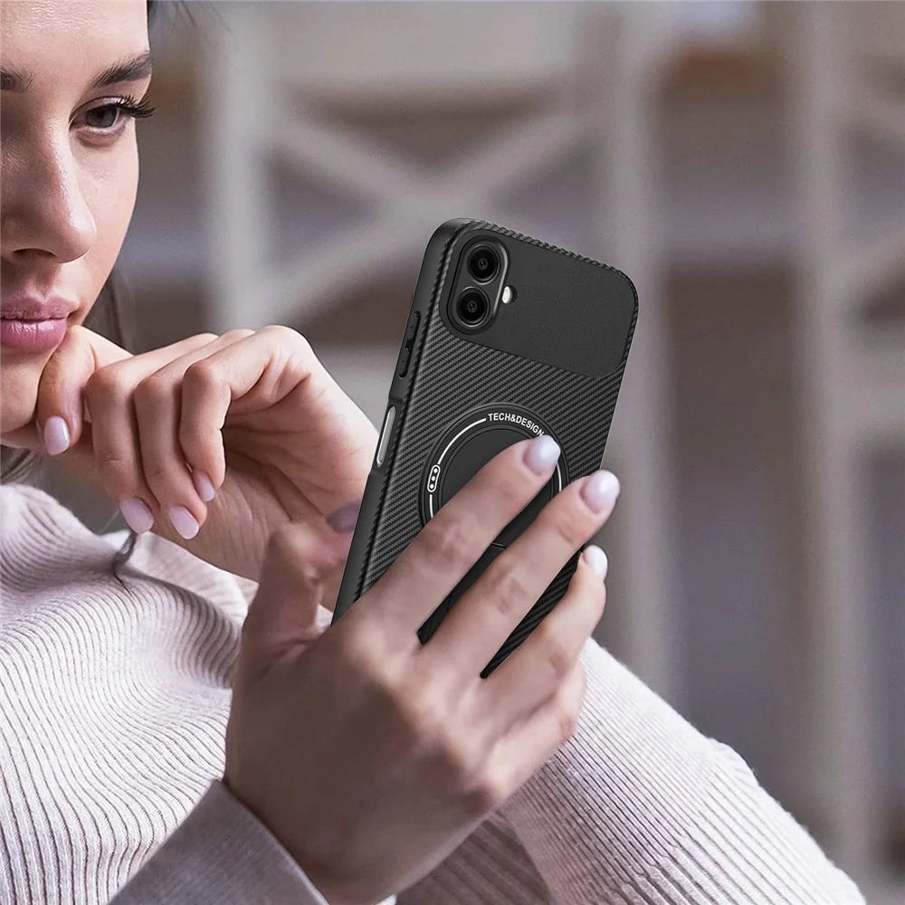 For Samsung Galaxy A06 4G Case with Kickstand Carbon Fiber Texture PC + TPU Phone Cover - Black - 7