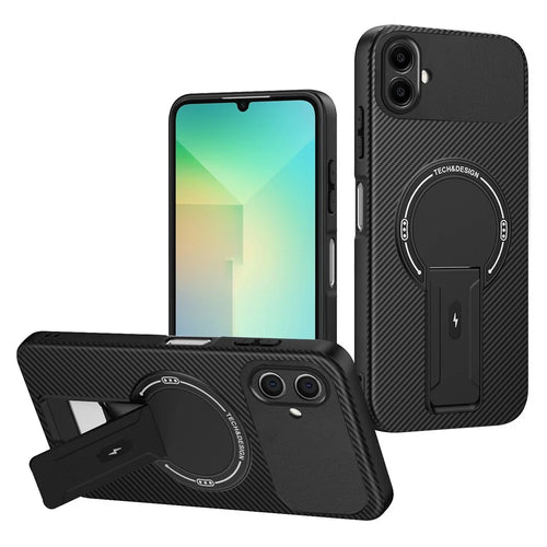 For Samsung Galaxy A08 5G / A08 4G / A07 4G Case with Kickstand Carbon Fiber Texture PC + TPU Phone Cover - Black - 1
