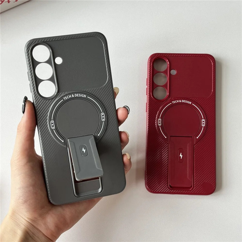 For Samsung Galaxy A36 5G / A56 5G Case with Kickstand Carbon Fiber Texture PC + TPU Phone Cover - Grey - 2