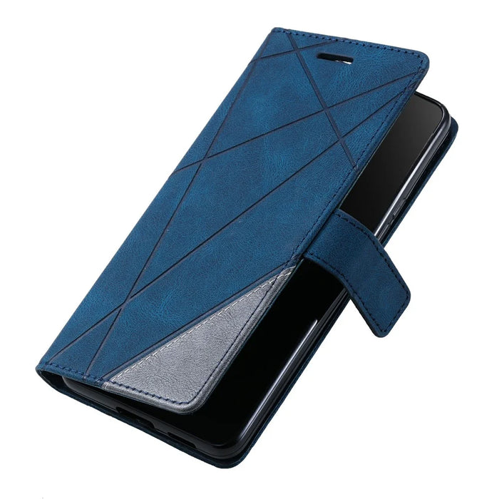 For iPhone Air Case Imprinted Lines PU Leather Splicing Wallet Phone Cover - Blue - 4