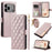 For iPhone 18 Pro / 17 Pro Case Wallet Rhombus Grid PU Leather Phone Cover with Shoulder Strap / Wrist Strap - Rose Gold - 1