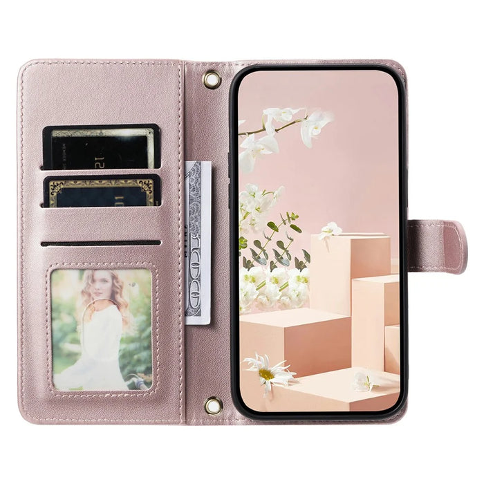 For iPhone Air Case Wallet Rhombus Grid PU Leather Phone Cover with Shoulder Strap / Wrist Strap - Rose Gold - 2