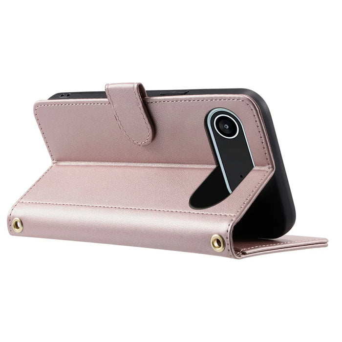 For iPhone Air Case Wallet Rhombus Grid PU Leather Phone Cover with Shoulder Strap / Wrist Strap - Rose Gold - 3