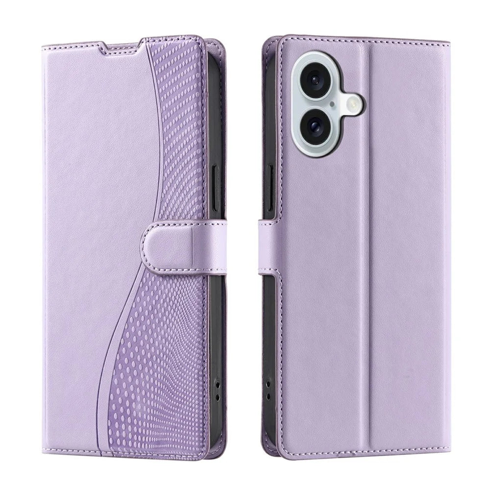 For iPhone 17 Case Dots Imprinted PU Leather Flip Phone Cover with Card Slot, Strap - Purple - 1