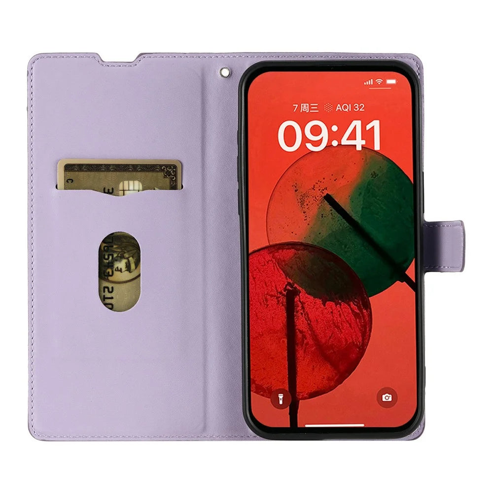 For iPhone 17 Case Dots Imprinted PU Leather Flip Phone Cover with Card Slot, Strap - Purple - 2