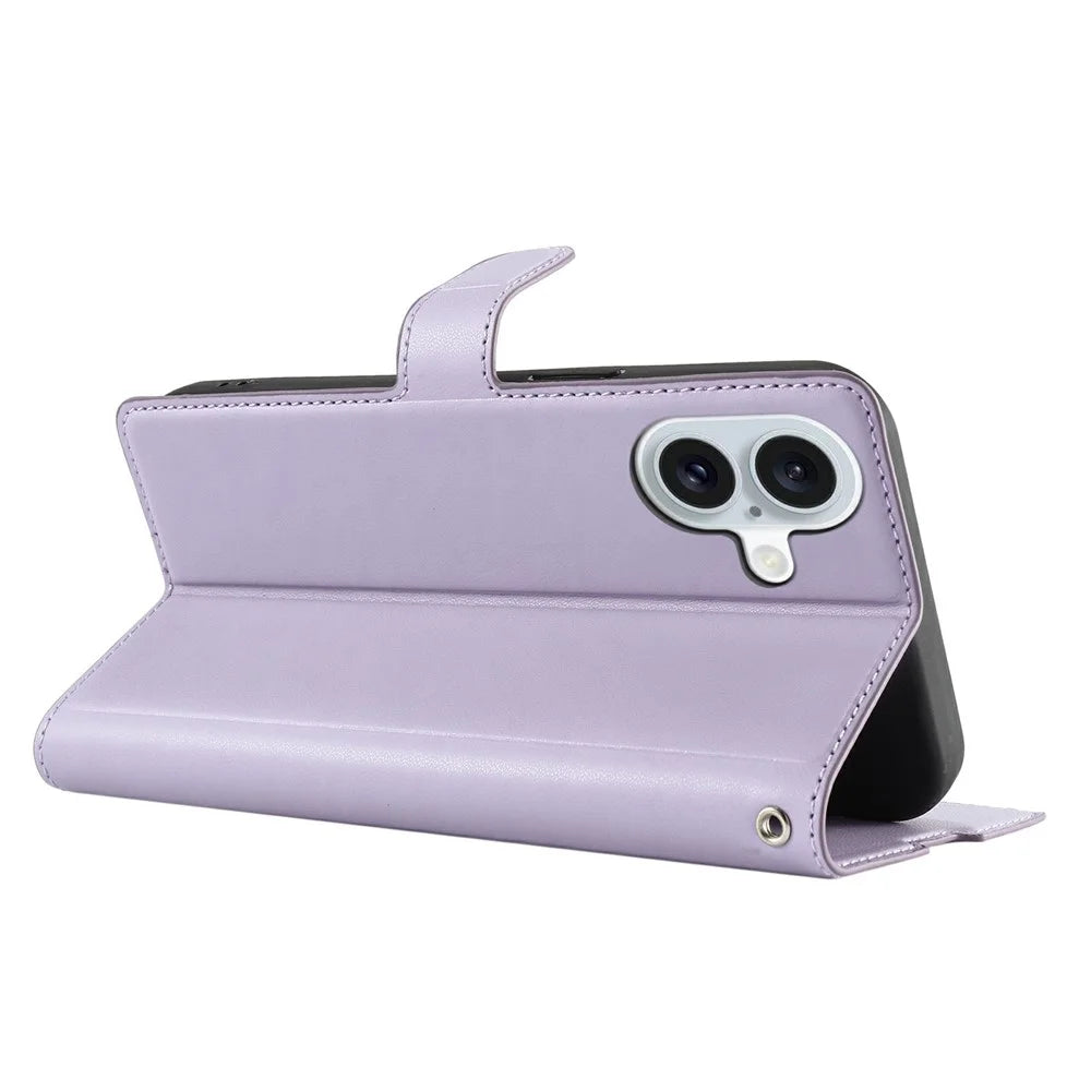 For iPhone 17 Case Dots Imprinted PU Leather Flip Phone Cover with Card Slot, Strap - Purple - 4