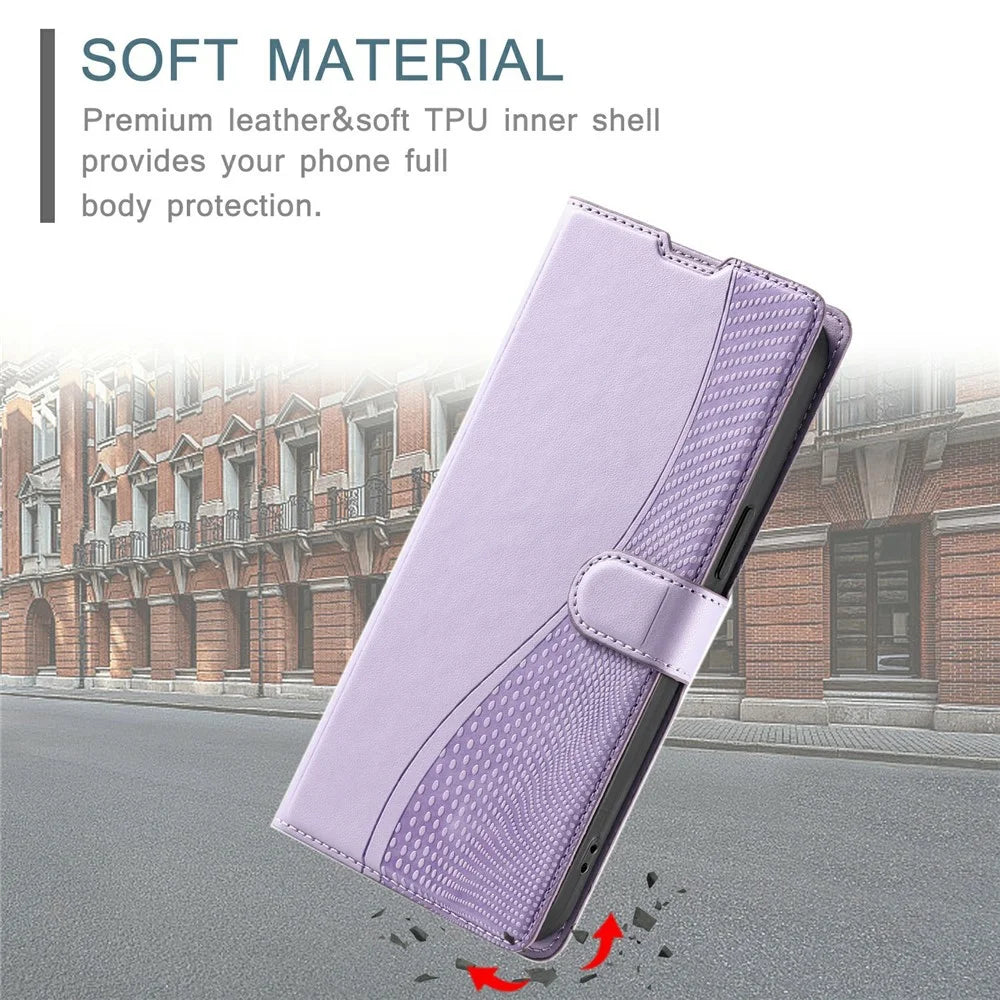 For iPhone 17 Case Dots Imprinted PU Leather Flip Phone Cover with Card Slot, Strap - Purple - 5