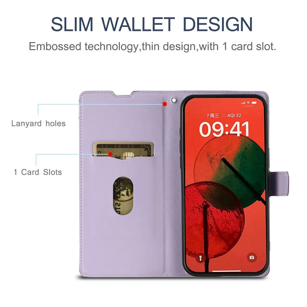For iPhone 17 Case Dots Imprinted PU Leather Flip Phone Cover with Card Slot, Strap - Purple - 7