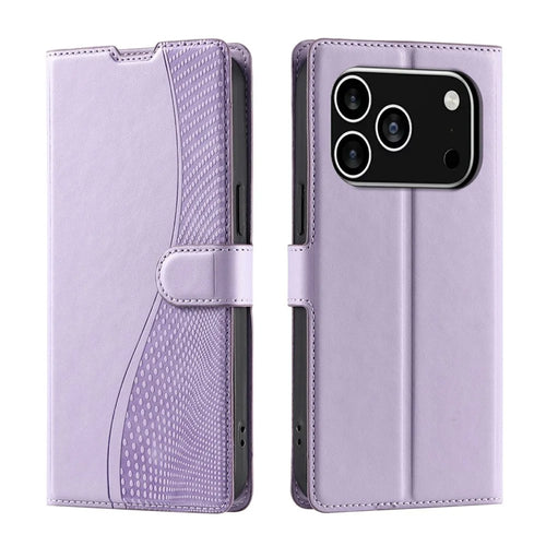 For iPhone 18 Pro / 17 Pro Case Dots Imprinted PU Leather Flip Phone Cover with Card Slot, Strap - Purple - 1