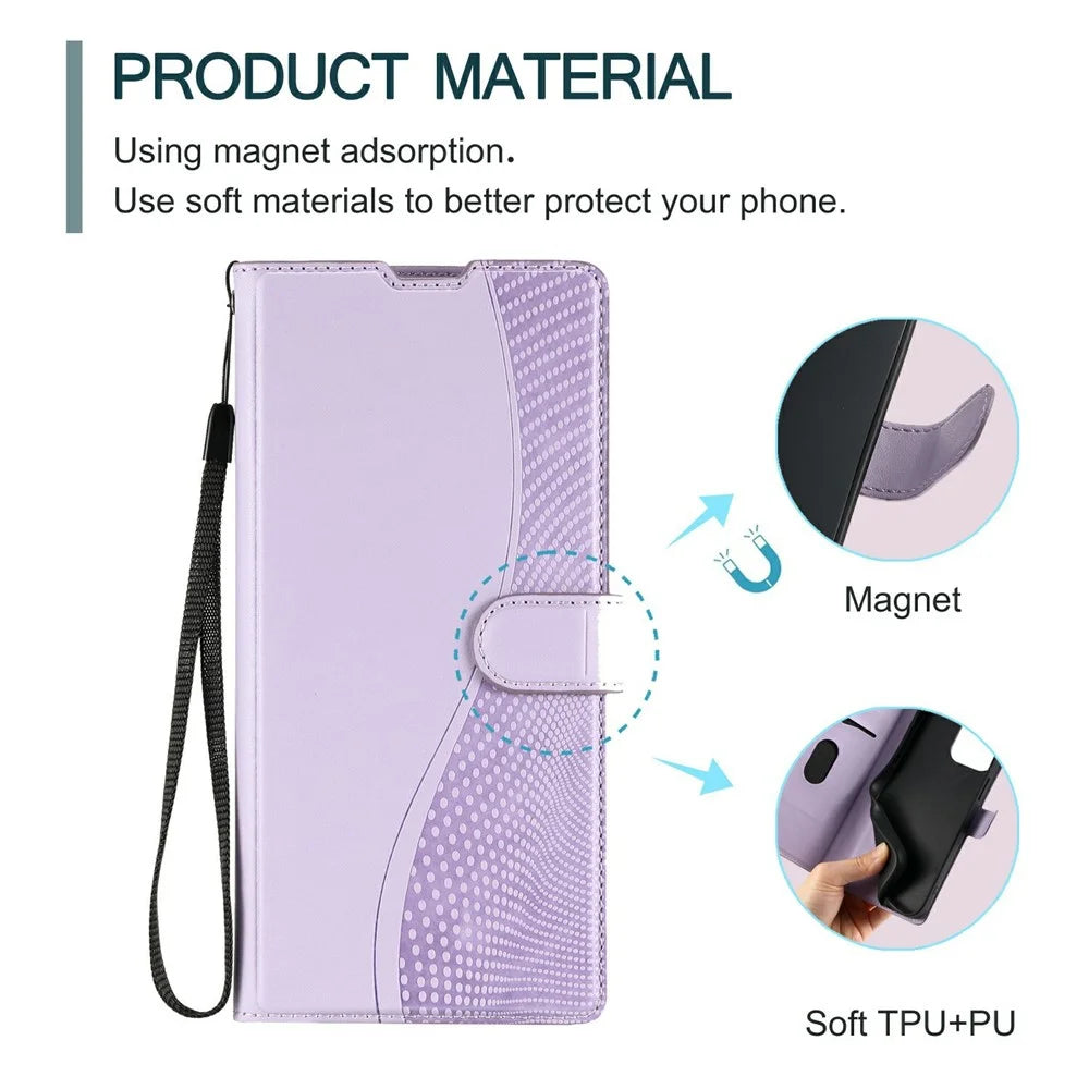 For iPhone 18 Pro / 17 Pro Case Dots Imprinted PU Leather Flip Phone Cover with Card Slot, Strap - Purple - 6