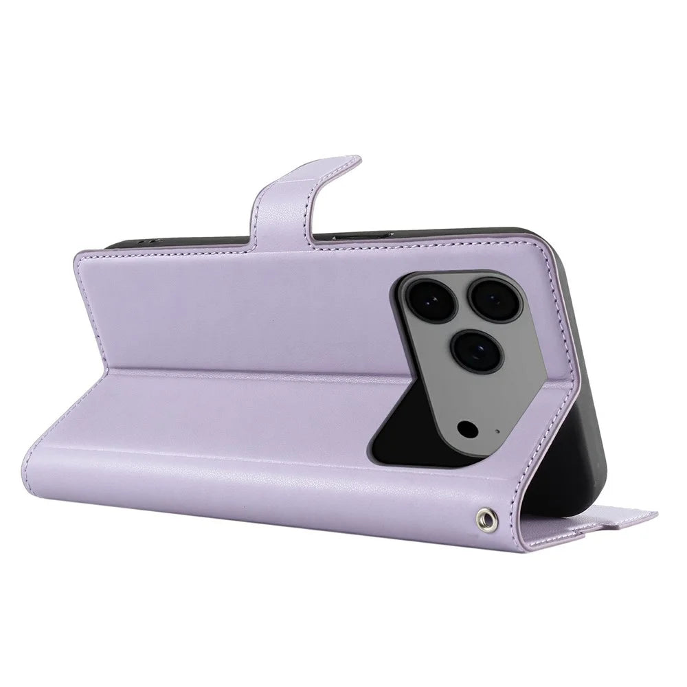 For iPhone 18 Pro Max / 17 Pro Max Case Dots Imprinted PU Leather Flip Phone Cover with Card Slot, Strap - Purple - 4