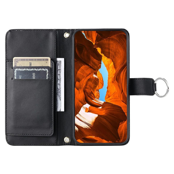 For Google Pixel 10 Pro XL Case Ring Buckle Wallet Stand Rhombus Crossbody Leather Mobile Cover - Black - 2