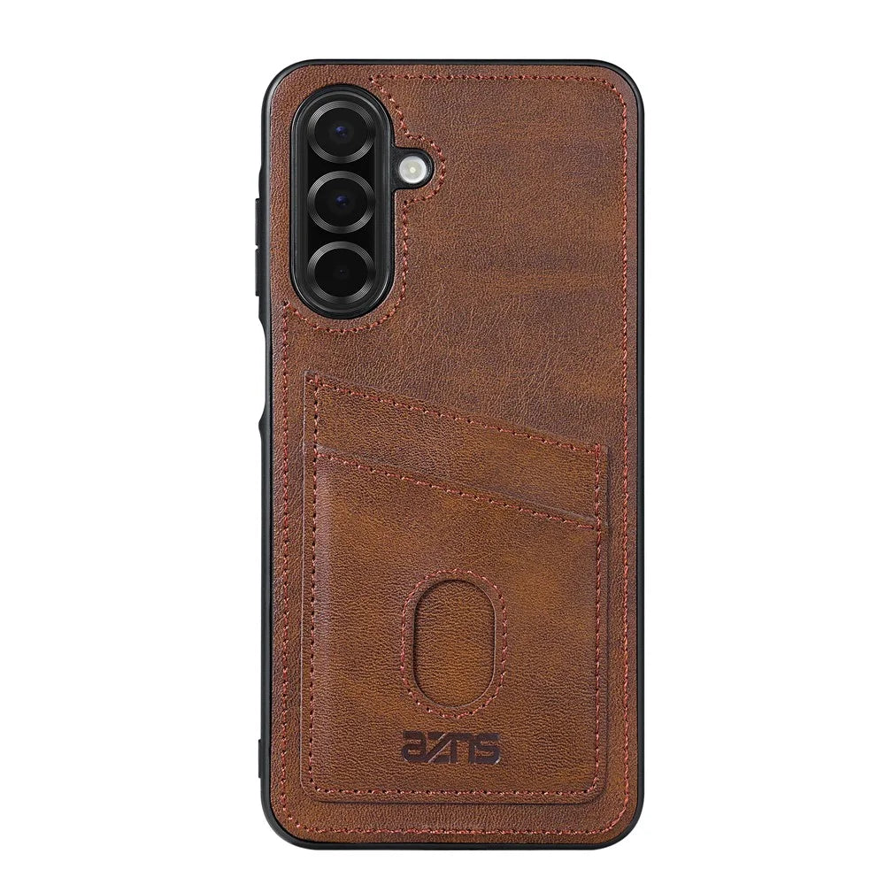 AZNS K1 Series For Samsung Galaxy S25 FE Case Calf Texture Anti-Drop PU+TPU Phone Cover with 2 Card Slot - Coffee - 2