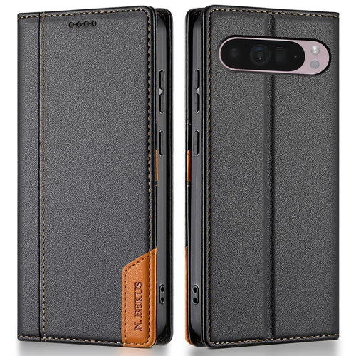 N.BEKUS P3 For Google Pixel 10 Pro XL  /  9 Pro XL Case RFID Blocking Wallet Stand PU Leather Flip Phone Cover - Black - 1