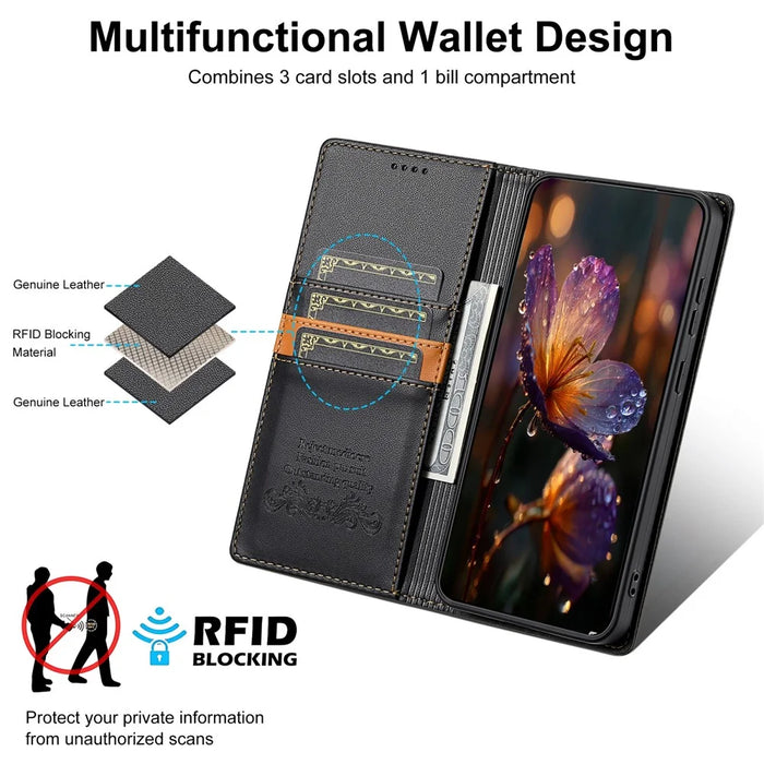 N.BEKUS P3 For Google Pixel 9a Case RFID Blocking Wallet Stand PU Leather Flip Phone Cover - Black - 5