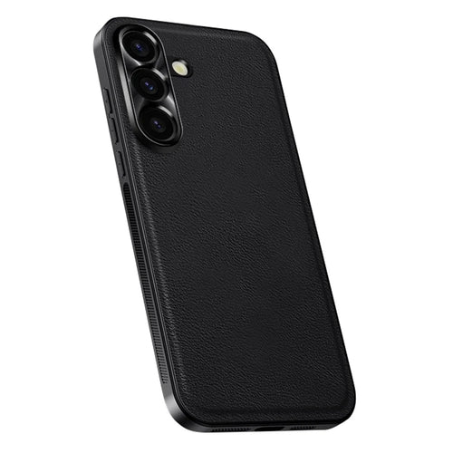 For Samsung Galaxy S24 FE Case PU + TPU + PC Phone Back Cover with Metal Lens Frame - Black - 1