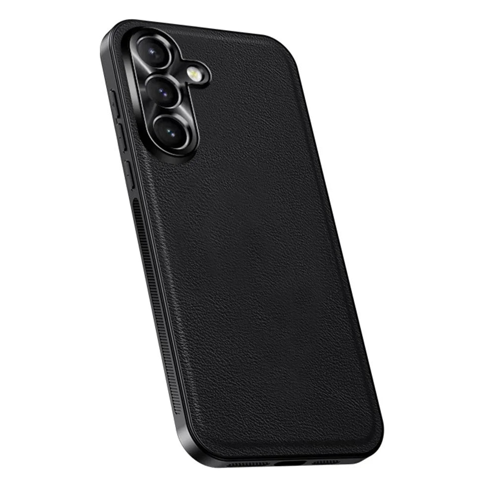For Samsung Galaxy A15 4G / 5G Case PU + TPU + PC Phone Back Cover with Metal Lens Frame - Black - 1