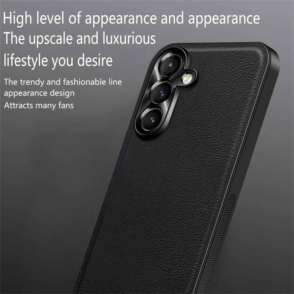 For Samsung Galaxy A15 4G / 5G Case PU + TPU + PC Phone Back Cover with Metal Lens Frame - Black - 3
