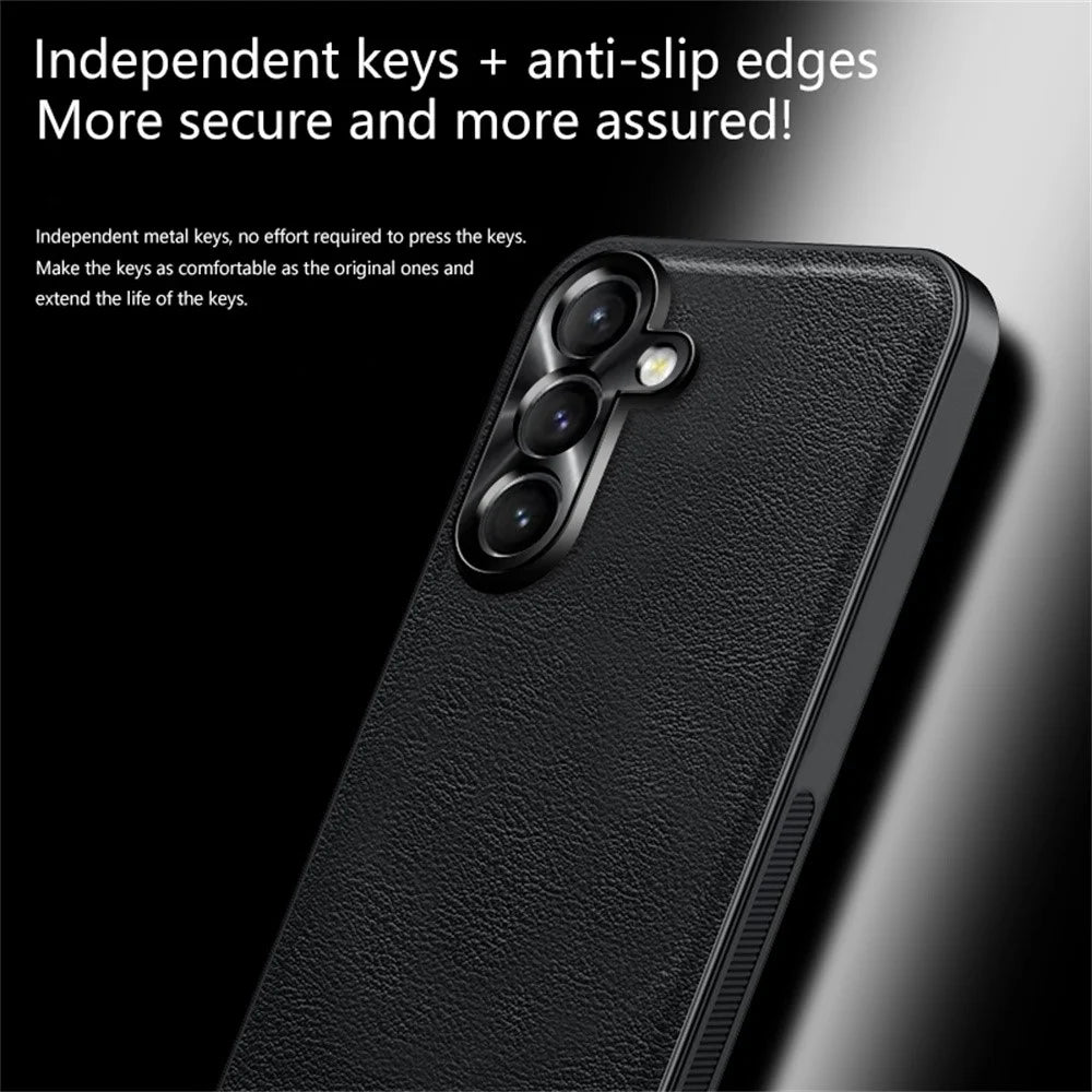 For Samsung Galaxy A15 4G / 5G Case PU + TPU + PC Phone Back Cover with Metal Lens Frame - Black - 5