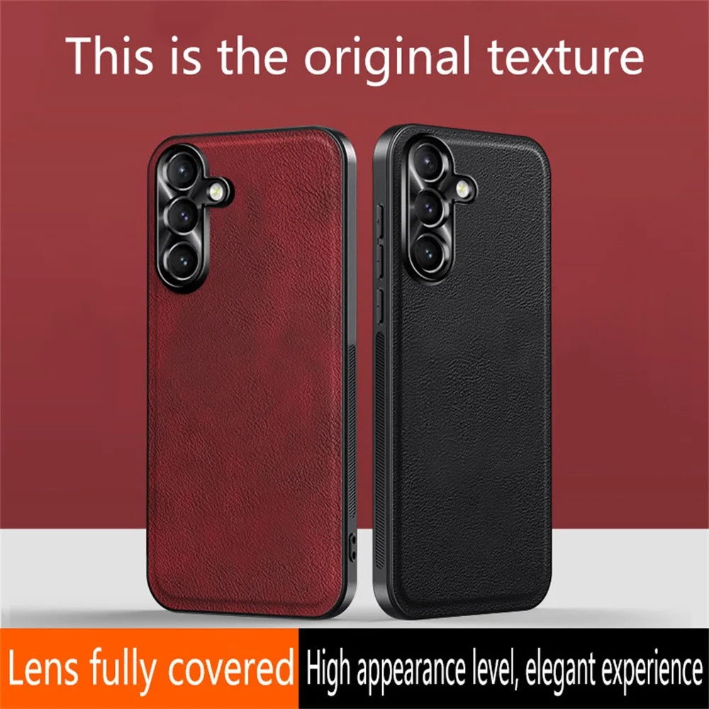 For Samsung Galaxy A15 4G / 5G Case PU + TPU + PC Phone Back Cover with Metal Lens Frame - Black - 6
