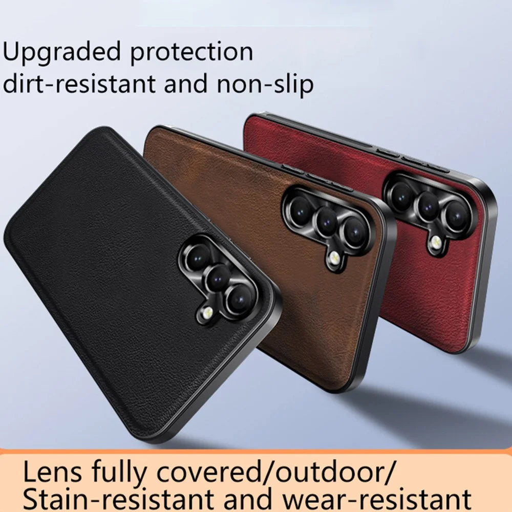 For Samsung Galaxy A15 4G / 5G Case PU + TPU + PC Phone Back Cover with Metal Lens Frame - Black - 7